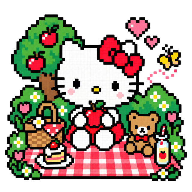 Hello Kitty野餐个人使用像素图